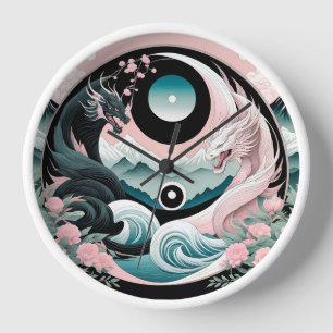 Reloj Dragones Floral Montaña Rosa Salvia Verde Azulado