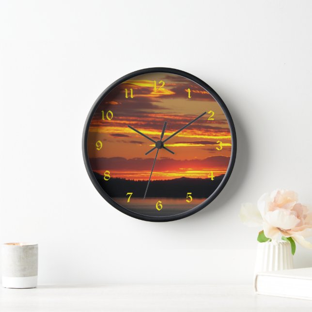 Reloj Dramático paisaje de atardecer Naranja (Hogar)