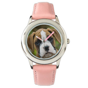 Reloj dulce de los chicas de la foto del perro de