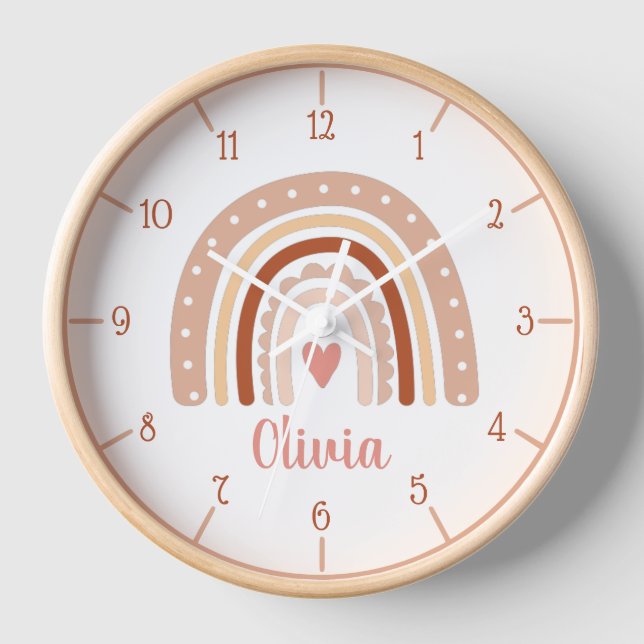 Reloj Earthy Tone Boho Rainbow Chica Nombre Wall Clock (Anverso)