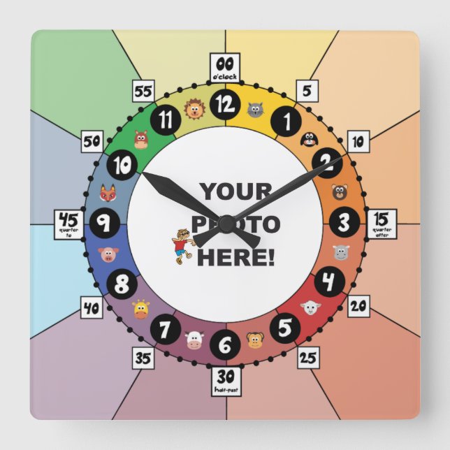 Reloj educativo para niños (cuadrado) (Anverso)
