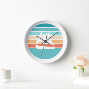 Reloj Efecto perturbador retro del atardecer + velero