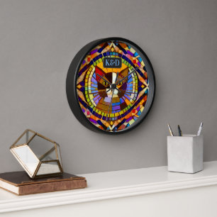 Reloj El gato de aspecto mosaico con los monogramas o el