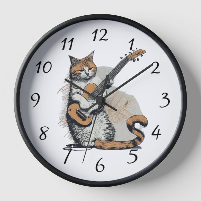 Reloj El gato del Naranja de Guay Jamming en la guitarra (Anverso)