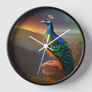 Reloj El hermoso pavo real da la bienvenida al día