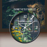 Reloj El jardín rústico y la acogedora casa de campo<br><div class="desc">Este reloj ofrece una pintoresca vista de una casa de campo tradicional enmarcada por flores en un jardín rústico. Esta llamativa foto es la adición perfecta a la decoración de tu casa, creando un ambiente acogedor que te transportará a tiempos más sencillos. Puede borrar el texto "Mejor alegría en una...</div>