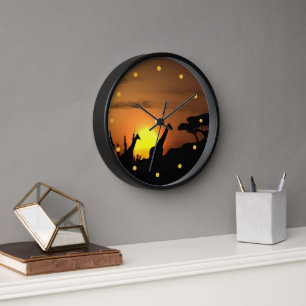 Reloj El Safari Africano Sunset Giraffe Silhouette Art