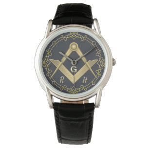 Reloj electrónico masónico con borde dorado de est