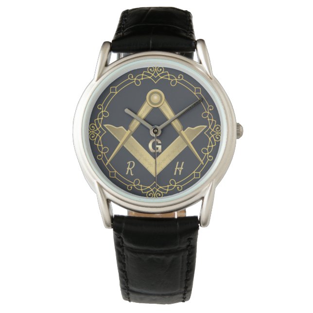 Reloj electrónico masónico con borde dorado de est (Anverso)