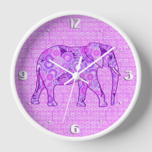 Reloj Elefante de remolino fractal - púrpura y orquídea