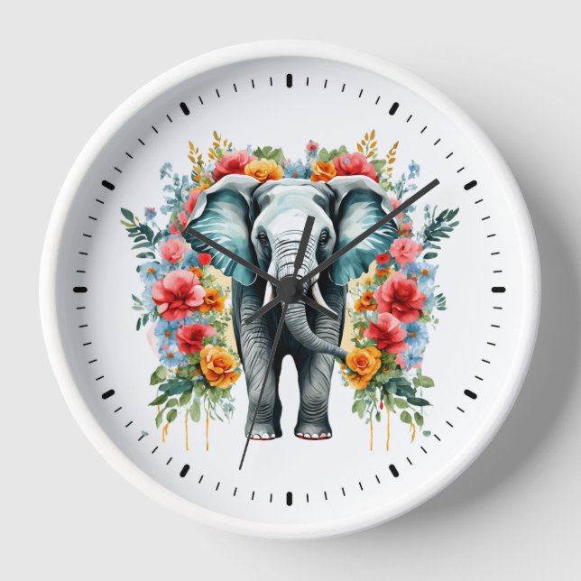 Reloj Elefante floral colorido (Anverso)
