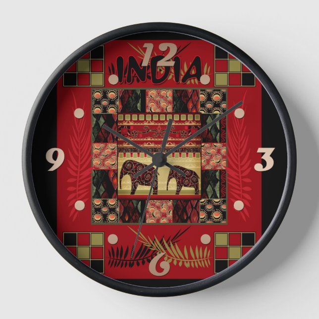 Reloj elefantes de patchwork étnico de la India (Anverso)