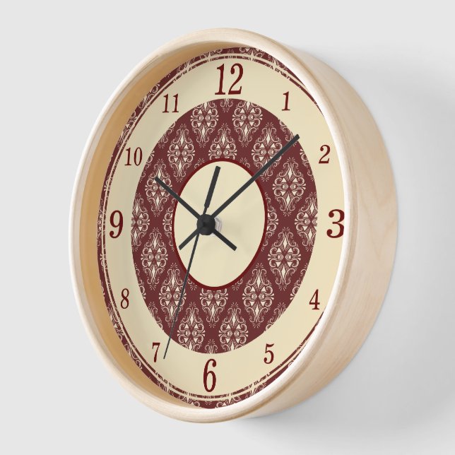 Reloj Elegancia con motivos de Borgoña y Crema (Ángulo)