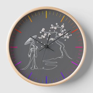 Reloj Elegancia eterna: Kimono Woman y Sakura Wall Cloc
