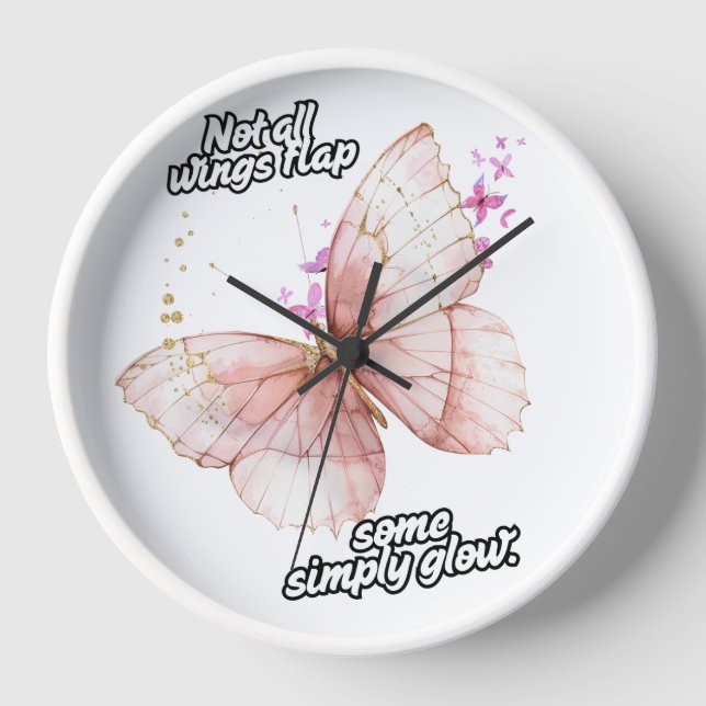 Reloj Elegant Pink Butterfly Glow Art (Anverso)
