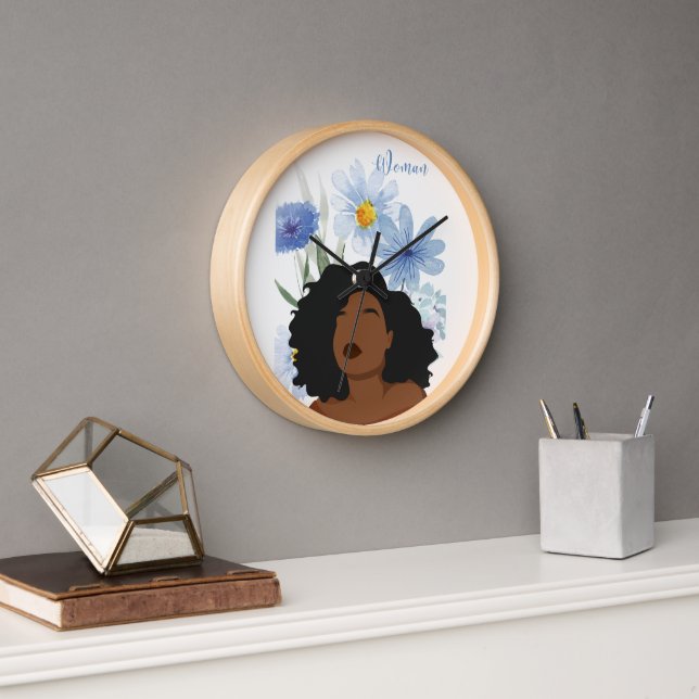 Reloj Elegant Woman with Blue Floral Wall Clock (Oficina)