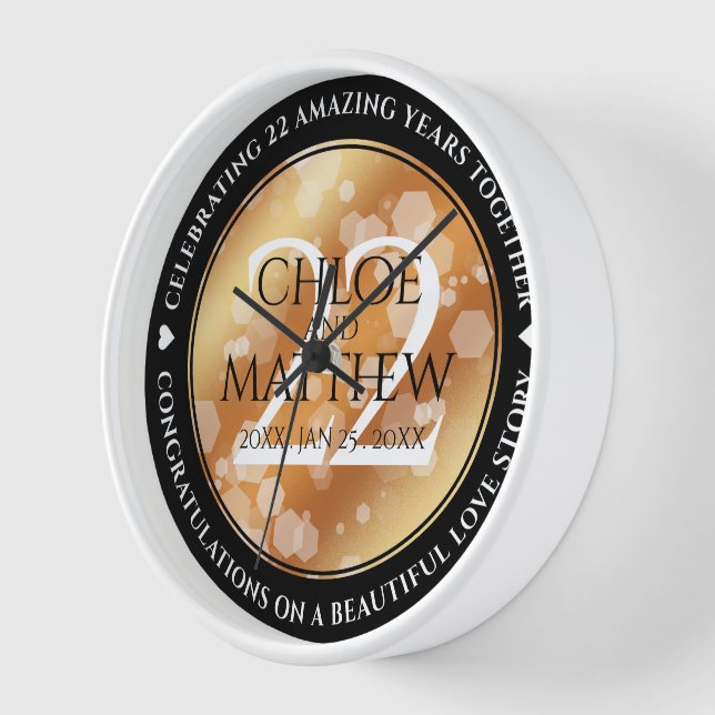 Reloj Elegante 22° Aniversario del Boda del Cobre (Ángulo)