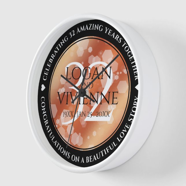 Reloj Elegante 32° Aniversario del Boda de Bronce (Ángulo)