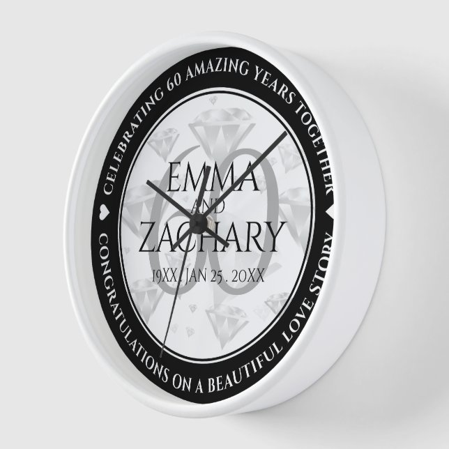 Reloj Elegante 60° Aniversario del Boda del Diamante (Ángulo)