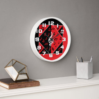 Reloj Elegante Art Deco Music Notes Red Black White