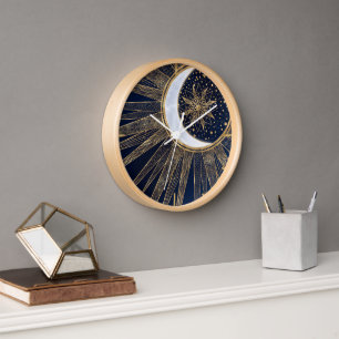 Reloj Elegante Blue Gold Sun Moon Mandala