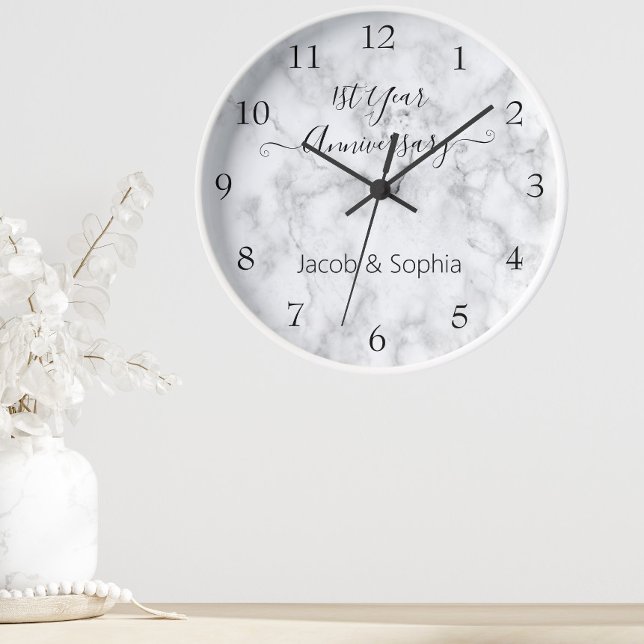 Reloj Elegante Boda de Aniversario de Mármol Personaliza (Subido por el creador)