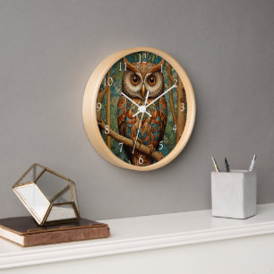 Reloj Elegante búho retro bohemio vegetación forestal