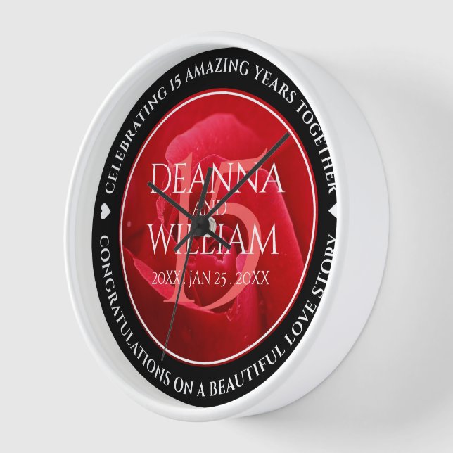 Reloj Elegante celebración del 15° Rosa de aniversario d (Ángulo)