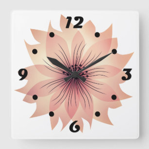 Reloj elegante cuadrado de flores rosadas