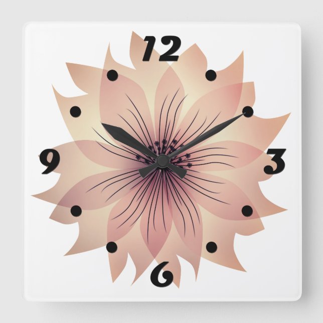 Reloj elegante cuadrado de flores rosadas (Anverso)