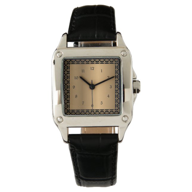 Reloj elegante cuadrado negro y dorado (Anverso)