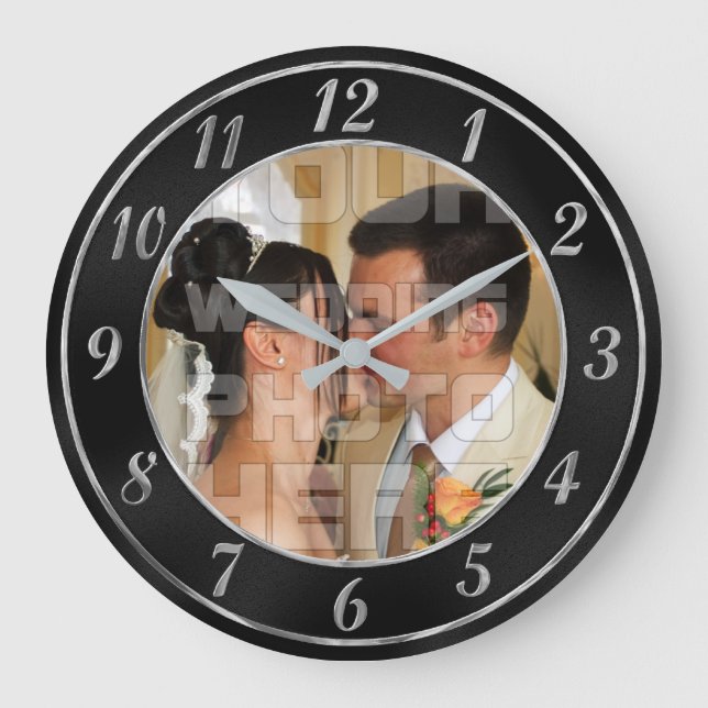 Reloj elegante de fotos Boda negro y plateado (Anverso)