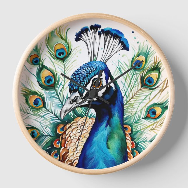 Reloj elegante de Ilustracion de pavo real (Anverso)