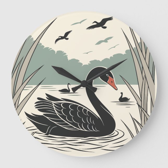 Reloj elegante de pared de cisne negro (Anverso)