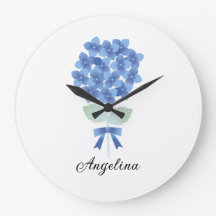 Reloj elegante de pared de flor azul personalizado