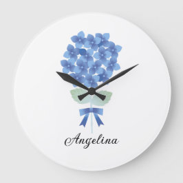 Reloj elegante de pared de flor azul personalizado