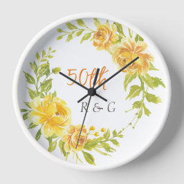 Reloj Elegante flor amarilla Wreath 50 Boda