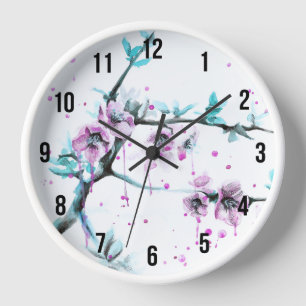 Reloj Elegante flor de primavera Arte acuarela floral ro