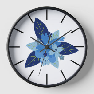 Reloj Elegante Floral Monocromático Diseño Azul