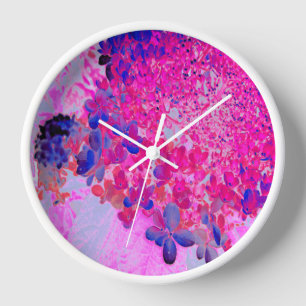 Reloj Elegante Fuchsia e Hidrangea Luminosa Azul Oscuro