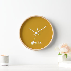 Reloj Elegante mostaza amarillo liso nombre personalizad