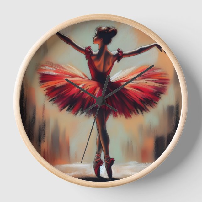 Reloj Elegante Pastel Ballerina en Tutu Rojo (Anverso)