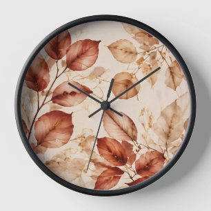 Reloj Elegante patrón botánico de hojas de otoño en cobr