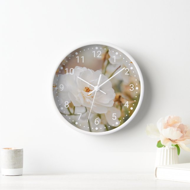 Reloj Elegante rosa blanco Flores de naturaleza botánica (Hogar)