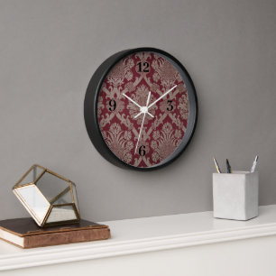 Reloj Elegante Tejido Oscuro Vintage Beige Damask