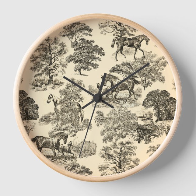 Reloj Elegantes caballos Rústicos Árboles de árbol Beige (Anverso)