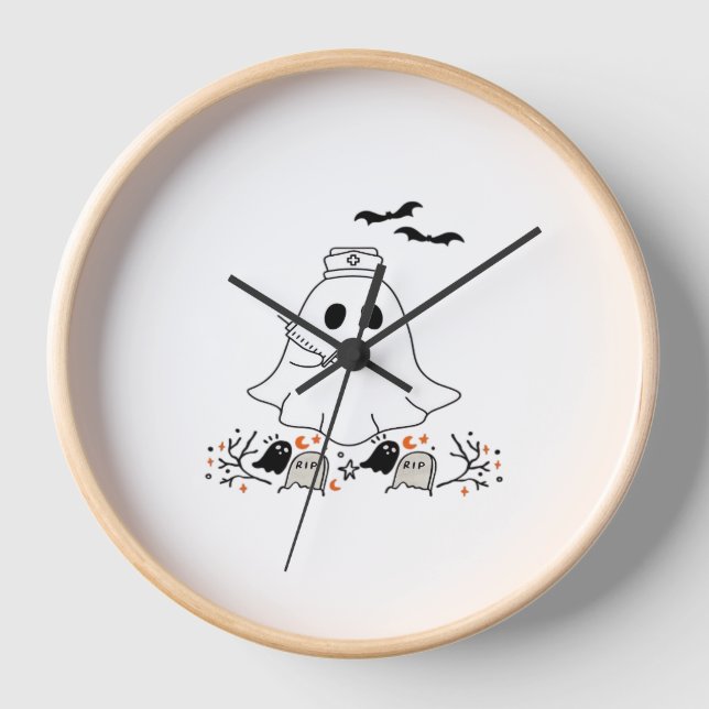 Reloj Enfermera Fantasma Cute Halloween Diseño Camiseta  (Anverso)