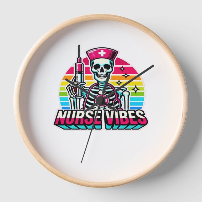 Reloj Enfermero de esqueleto retro neón - Gracioso y esp (Anverso)