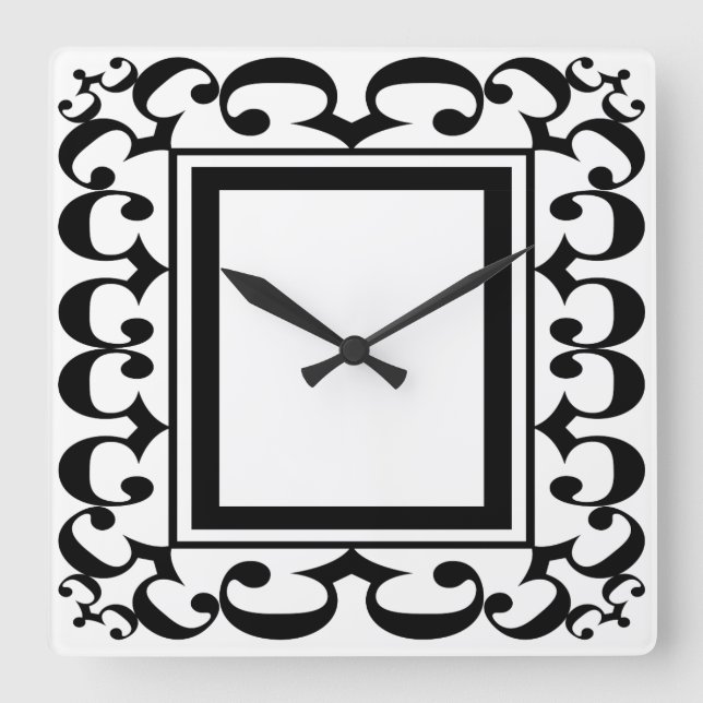 Reloj enmarcado blanco y negro adornado (Anverso)