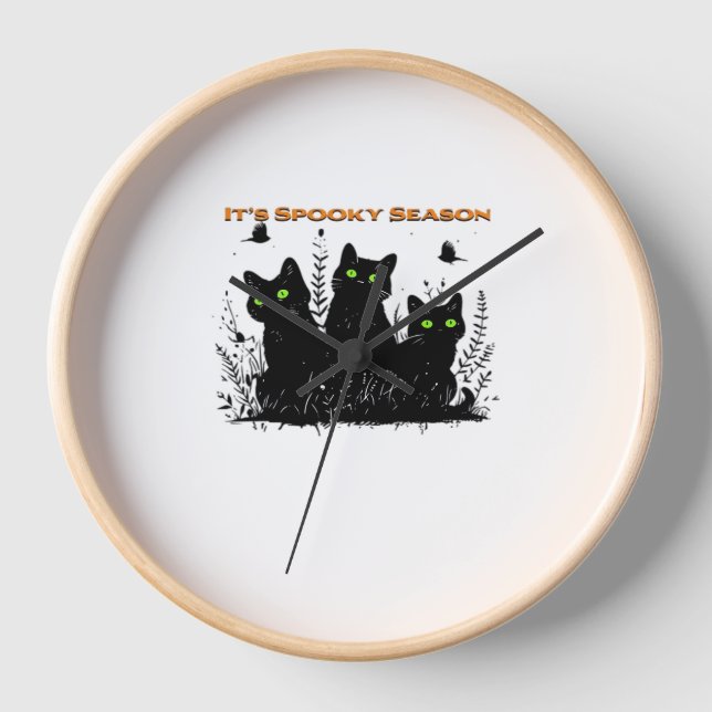 Reloj Es temporada espeluznante gatos negros Clásico T-S (Anverso)